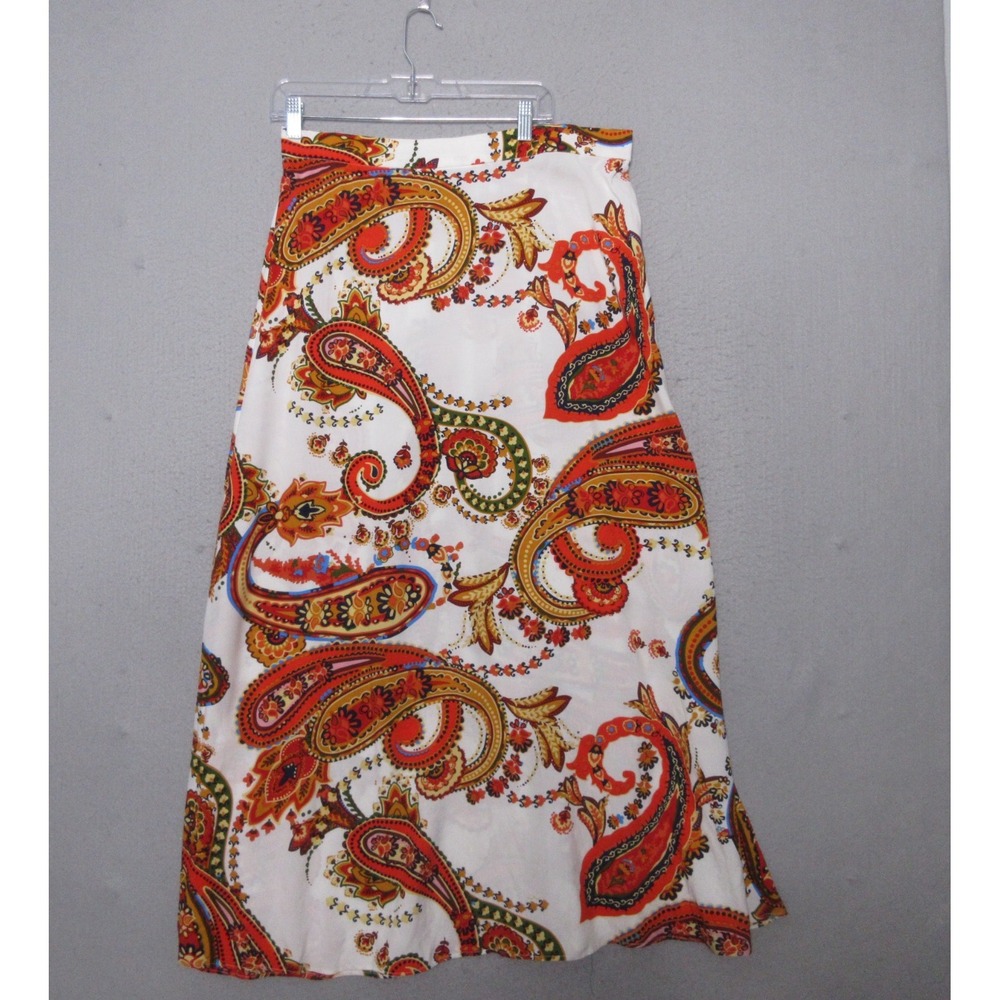 Vince Camuto Skirt Large Midi Paisley‎ Pull On Beachy Boho Festival Elastic Back